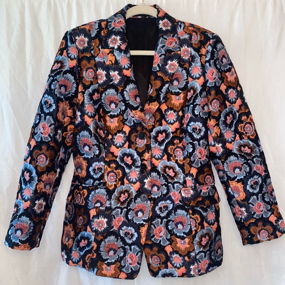Theory Multicolor Floral Jacquard Riding Jacket US Sz. 12 - Picture 2 of 13